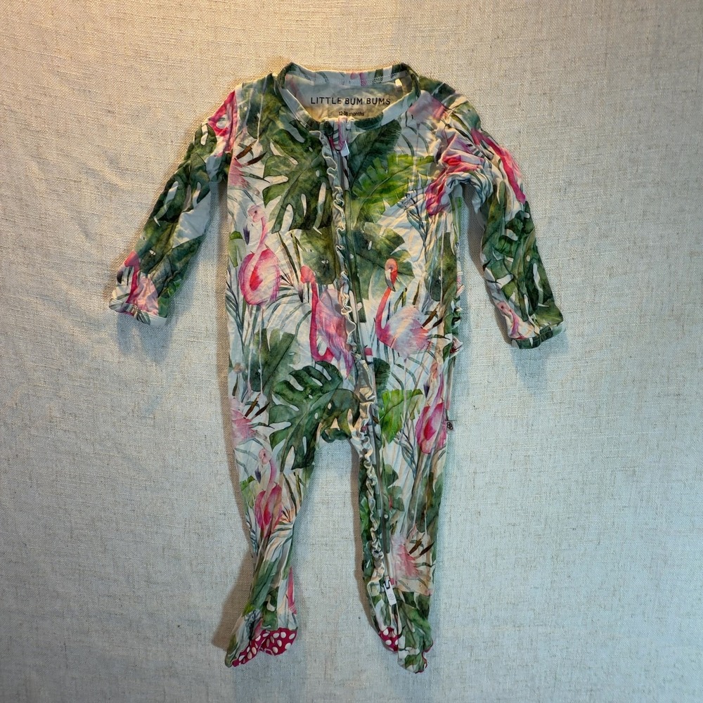 Little Bum Bums Footed Pajama Flamingo Tropical Bamboo Girls Size 12-18 Months